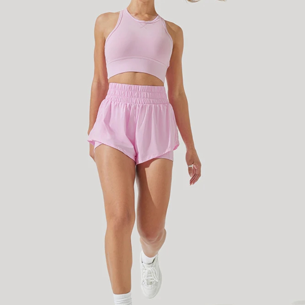 POPFLEX Pink Athletic Shorts with Curved Hem